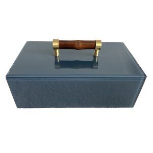 Lucite Lidded Box Blue Bamboo Wood Handle 9”L X 5”W X 4.5”H High Gloss BEAUTIFUL